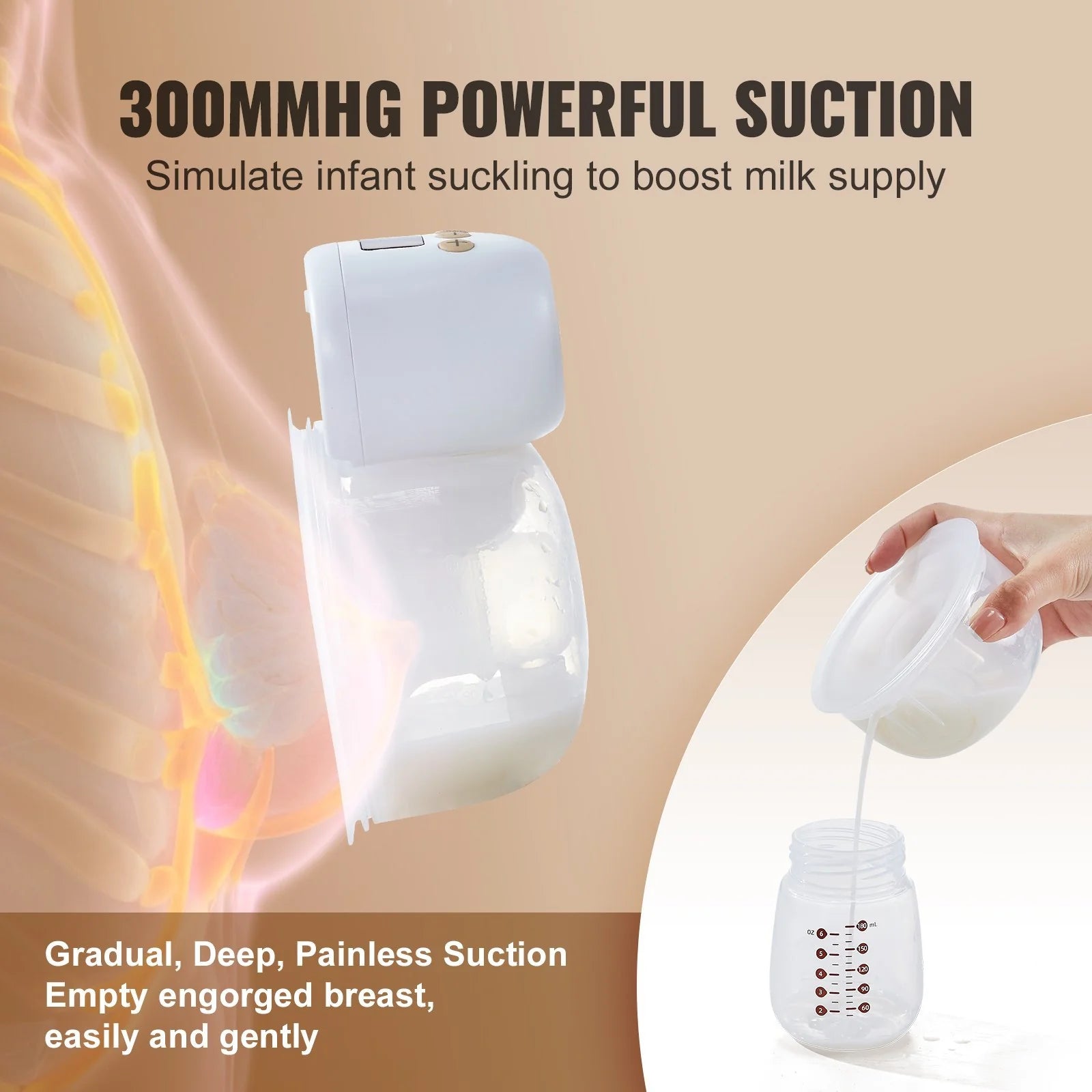 Wearable Electric Breast Pumps Hands Free, 4 Mode 12 Levels, 300Mmhg Strong Suction